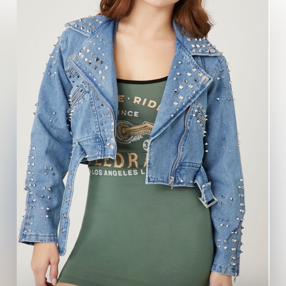 Forever 21 Studded Denim Moto Jacket